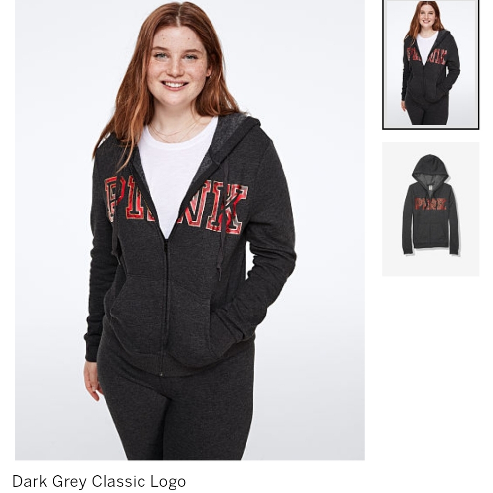 Pink Everyday Lounge Perfect  full Zip Hoodie sz-S Dark Grey Classic Logo color